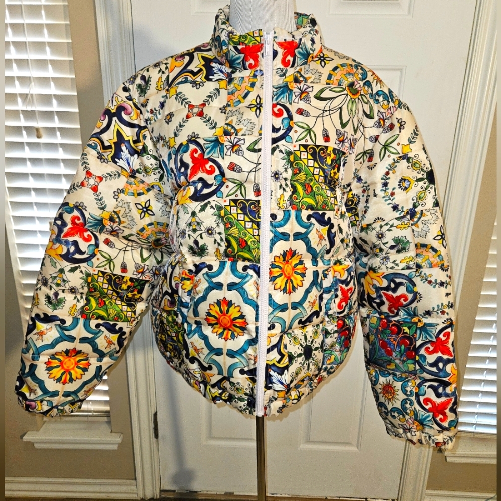 AKOO Colorful Floral Patterned Puffer Jacket